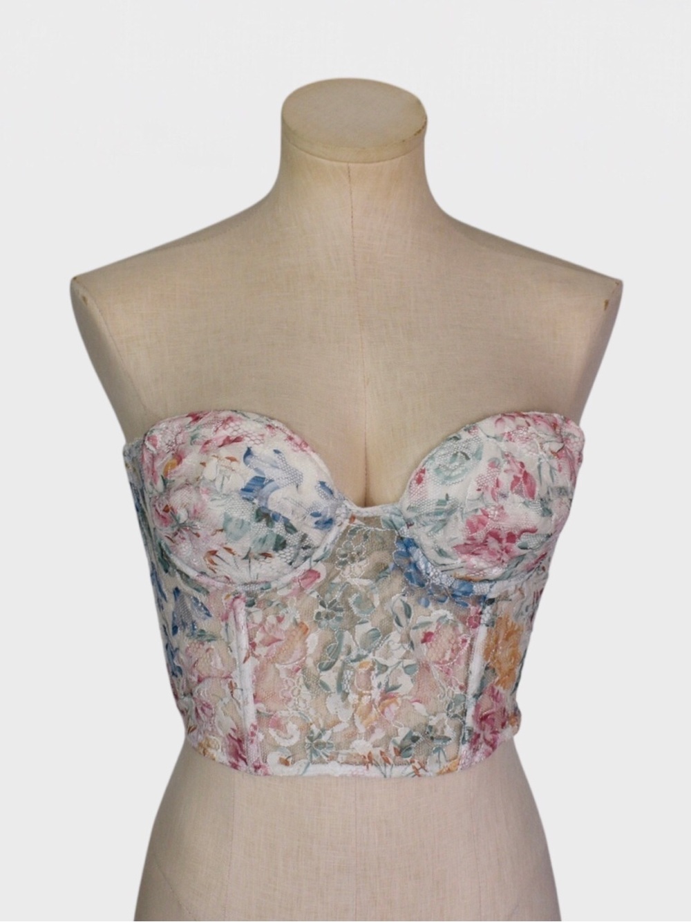 Victorias Secret 80s Vintage Floral Lace Bustier Crop Top